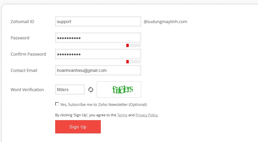 Nhập các thông tin tài khoản vào màn hình đăng ký