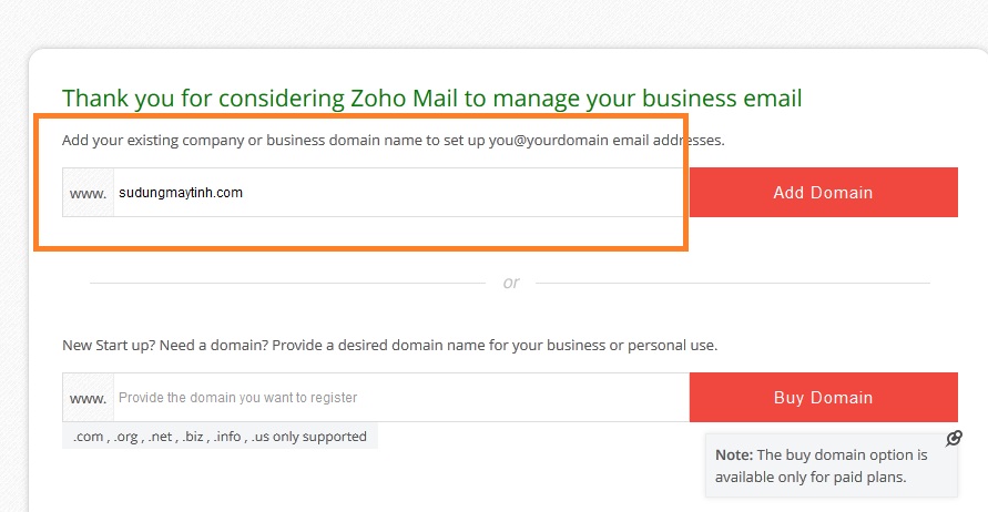 Bước 1: Đăng ký tài khoản Zoho mail miễn phí: