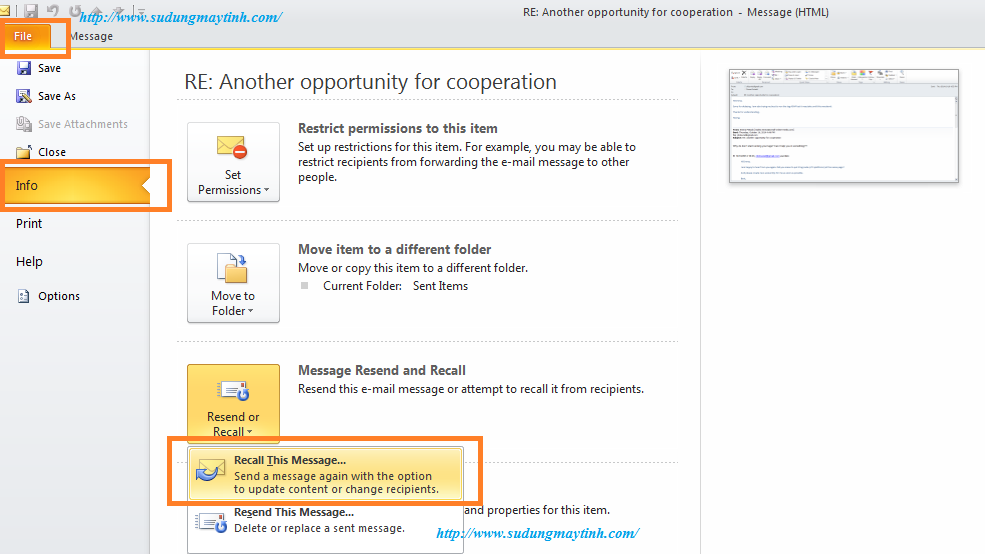 Hướng dẫn cách thu hồi email đã gửi trong Outlook